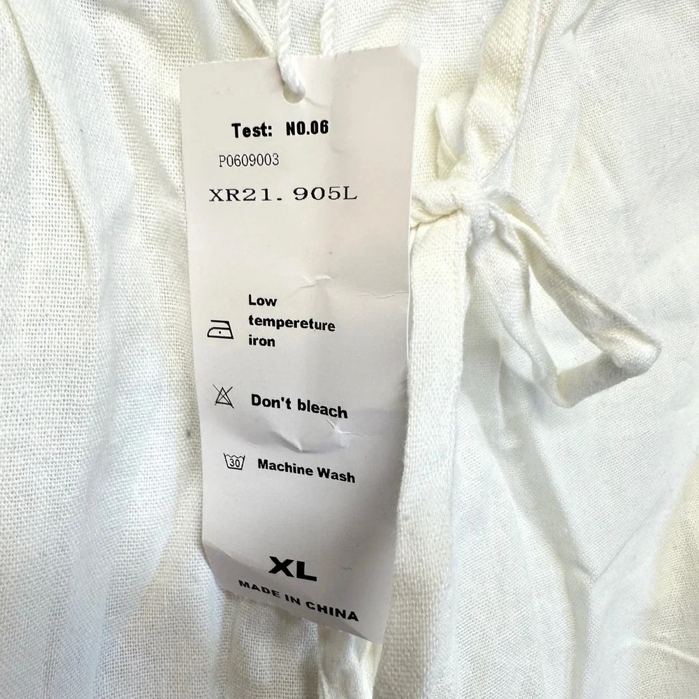 Linen Drawstring Pants Mens XL White New Casual Straight Leg